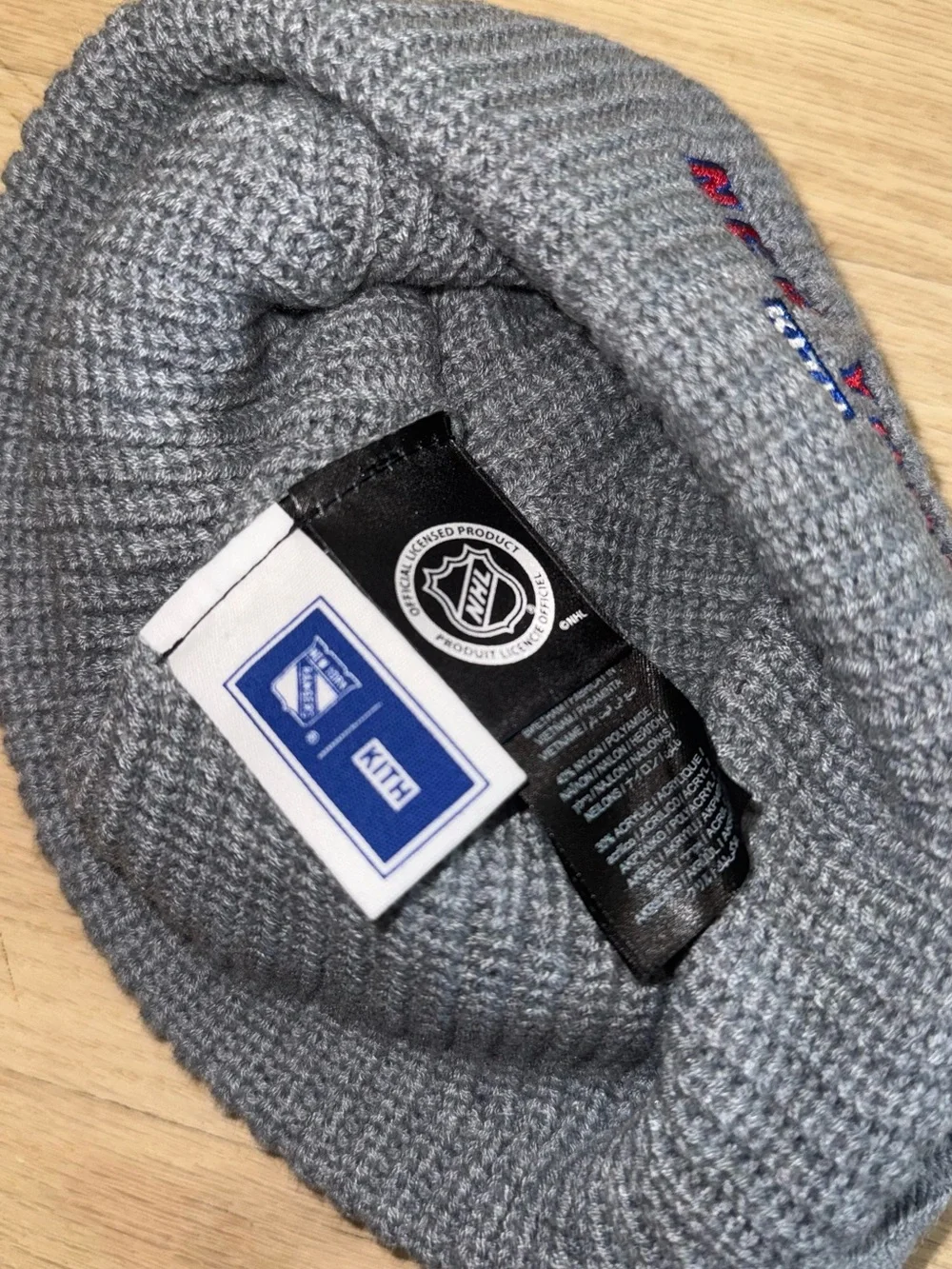 Kith Gray Ribbed Knit Beanie with NHL Patch